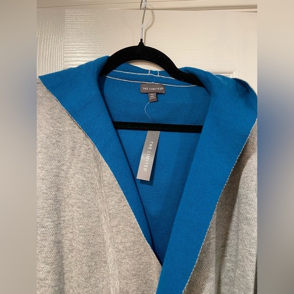 NWT The Limited Gray Turquoise Knit Wrap Front Hooded Belted Cardigan Size XL - Picture 3 of 12
